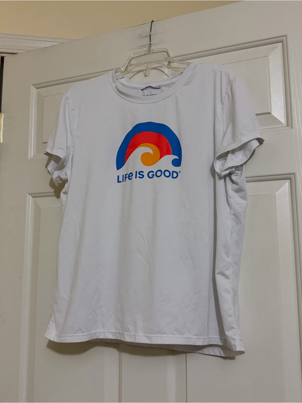 Life is Good Women Active Short Sleeve Tee Retro Wave White Dri Fit Size Large L